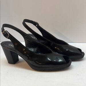 Ara Black Peep-Toe Slingback Heels